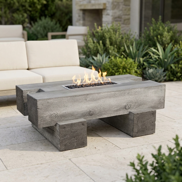 The Outdoor Plus 48" Palo Fire Pit — Wood Grain — patio view