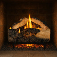 15" Western Pine Vented Gas Log Set | Hargrove — lit with warm flame