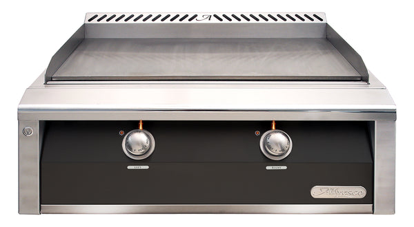 Alfresco 30-Inch Built-In Natural Gas Griddle — Jet Black Matte — manufacturer front view