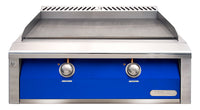 Alfresco 30-Inch Built-In Natural Gas Griddle — Ultramarine Blue Gloss — manufacturer front view