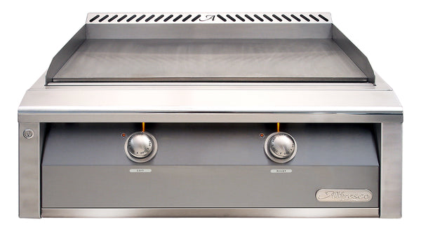 Alfresco 30-Inch Built-In Natural Gas Griddle — Signal Gray Gloss — manufacturer front view