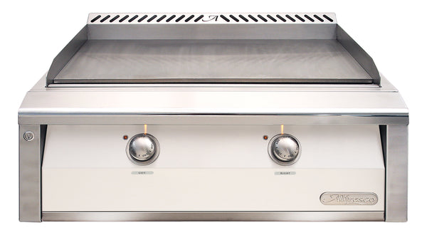 Alfresco 30-Inch Built-In Natural Gas Griddle — Signal White Matte — manufacturer front view