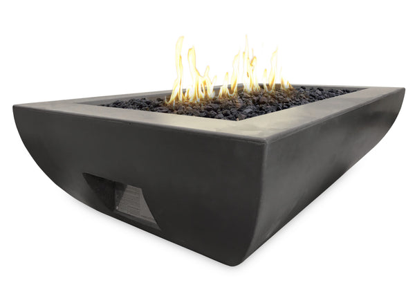 50″ Bordeaux Rectangle Fire Bowl with GFRC construction and Bluetooth control heating outdoor space