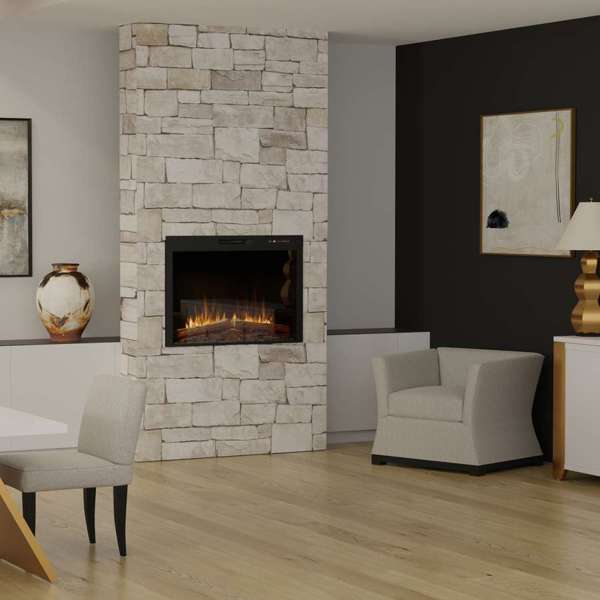 Dimplex Vital Spark 42-inch built-in electric firebox with realistic flames and molded logs