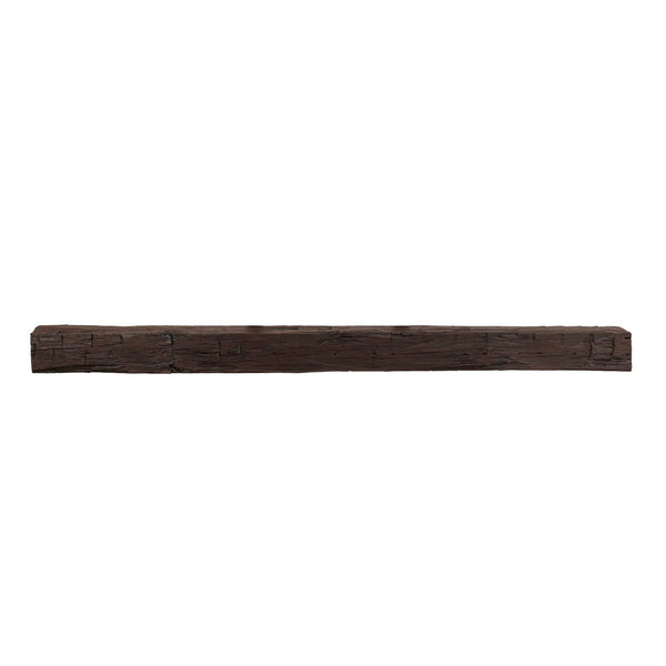 Hayloft Non-Combustible concrete mantel shelf in roasted chestnut finish with rustic barnwood details