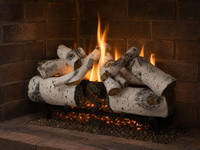 30" Aspen Timbers Vented Gas Log Set | Hargrove — 3/4 angle view with flame