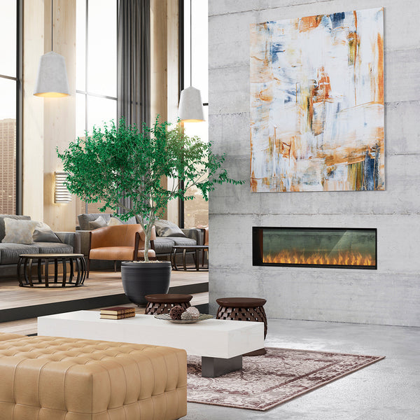 Dimplex Optimyst Pro Box 60" built-in electric firebox with 3D water-vapor flame and see-through glass panel