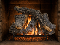 18" Canyon Timbers Vented Gas Log Set | Hargrove — lit with warm flame