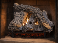 18" Canyon Timbers Vented Gas Log Set | Hargrove — 3/4 angle view with flame