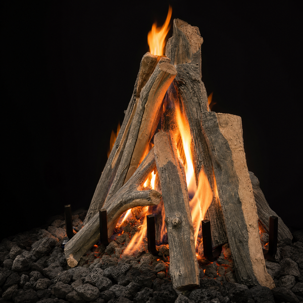 30" Arizona Juniper Kiva Vented Gas Log Set with realistic hand-painted weathered wood and dynamic flames by GlowFire