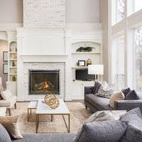 Empire Rushmore TruFlame 50 with fire-cracked brick liner, living room