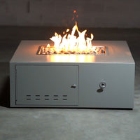 Gallaway Low Profile rectangular powder coat steel fire pit table with propane tank storage and customizable features