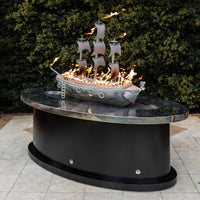 La Pinta Rectangle Powder Coat Steel Fire Pit Table with yellow flames and weather-resistant finish
