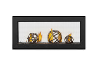 Napoleon Vector 38 See Through linear gas fireplace product shot with topaz glass and wrought iron globes