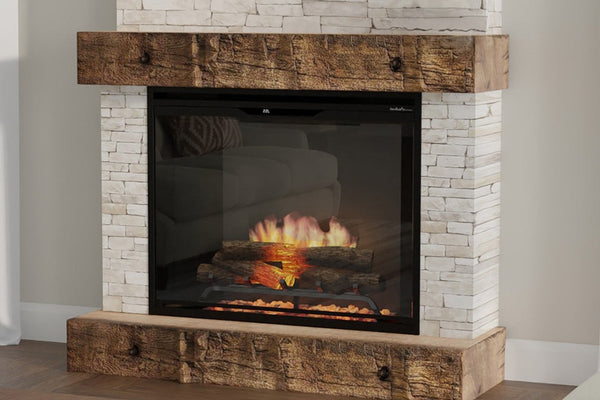 Dimplex Revillusion Portrait 36-inch built-in electric firebox with realistic glowing logs and customizable backer options