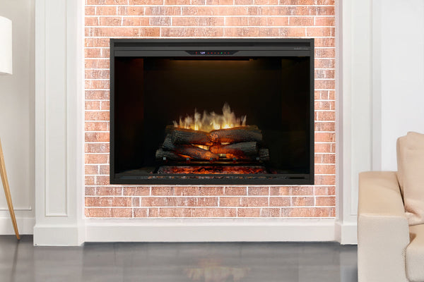Dimplex Revillusion 42-inch built-in electric firebox with realistic glowing logs and multiple backer options