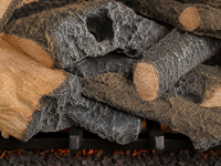 21" Rustic Timbers Vented Gas Log Set | Hargrove — close-up bark and ember detail