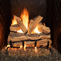 18" Split Oak hand-painted ceramic gas log set with ANSI-certified vented burner and glowing embers