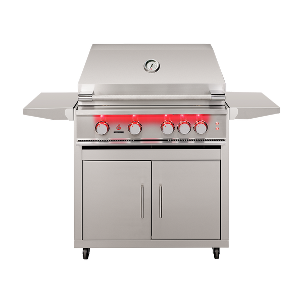 TrueFlame TF32 gas grill with CART-TF-32DC stainless steel cart