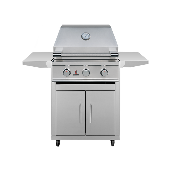 TrueFlame TFE25 gas grill with CART-TF-25DC stainless steel cart