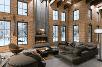 Napoleon Tall Linear Vector 50 gas fireplace lifestyle angle shot in living room