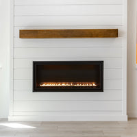 Empire Boulevard SL 30 inch vent-free gas fireplace recessed in wall with linear flame and black frame