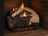 15" Western Pine Vented Gas Log Set | Hargrove — 3/4 angle view with flame