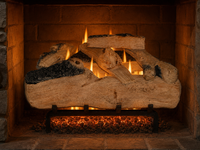 21" Western Pine Vented Gas Log Set | Hargrove — lit with warm flame