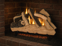 24" Western Pine Vented Gas Log Set | Hargrove — 3/4 angle view with flame