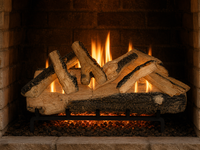 30" Western Pine Vented Gas Log Set | Hargrove — lit with warm flame