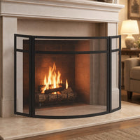 Three Panel Fireplace Screen with Black Finish — lifestyle
