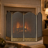 4 Fold Polished Brass Fireplace Screen - Decorative Filigree — lifestyle