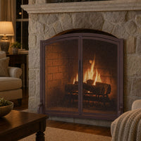 Classic Arched Fireplace Screen with Doors — lifestyle
