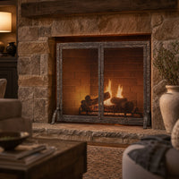 Hammered Fireplace Screen with Doors — lifestyle