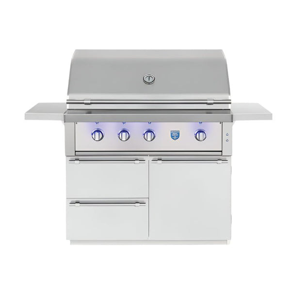 American Made Grills freestanding 42 inch stainless steel gas grill with rotisserie and storage cart
