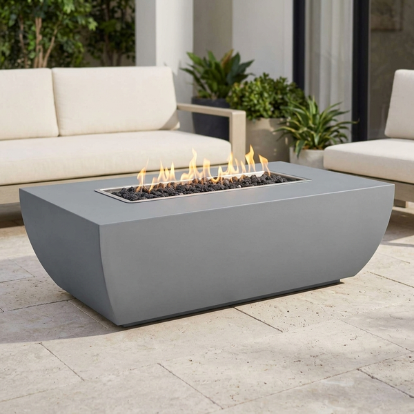 Avalon Linear Fire Pit — 48 × 28 × 15 inches, Gray — patio view