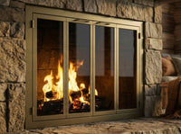 Carolina Sleek fireplace doors in Gold Rush finish
