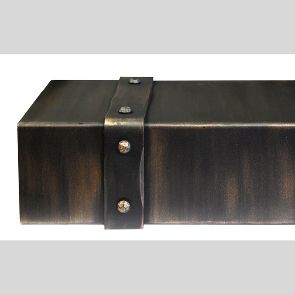Custom Steel Mantel / 72" W x 8" H x 6" D / Black with Copper(Premium) without DECORATIVE BANDING + shipping to Canada $165