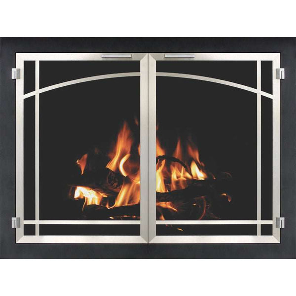 DeepSet Masonry flush fireplace doors with European hinges and customizable steel frame