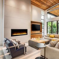 Dimplex Multi-Fire Slim 60-inch linear electric fireplace with customizable colorful flames and remote control