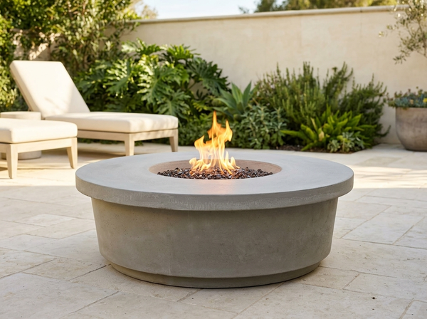 Contempo 47" Round Concrete Fire Pit Table | American Fyre Designs — outdoor setting