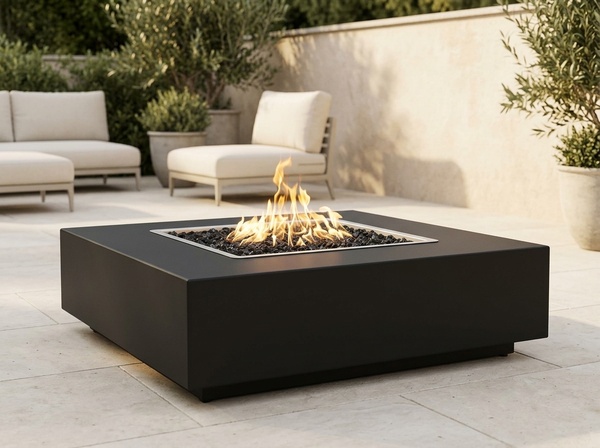 Quad Square Powder Coat Steel Fire Pit Table | The Outdoor Plus — outdoor setting