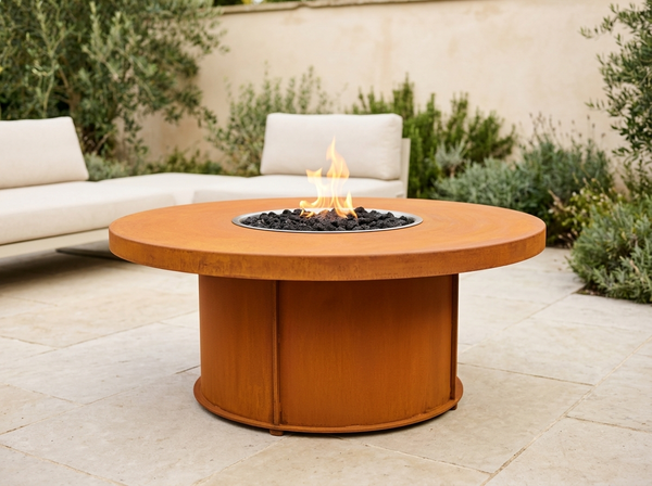 Mabel Corten Round Corten Steel Fire Pit Table | The Outdoor Plus — outdoor setting