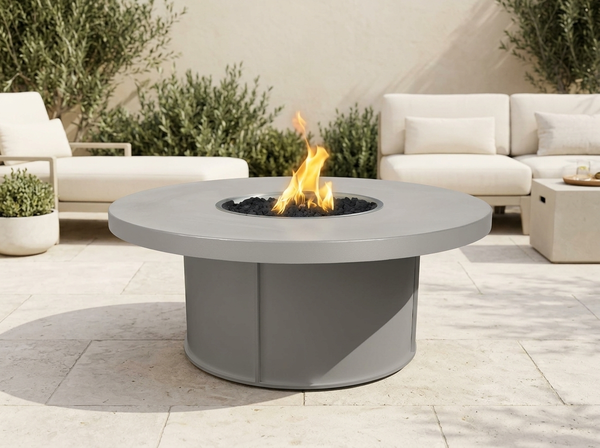 Mabel Round Powder Coat Steel Fire Pit Table | The Outdoor Plus — outdoor setting
