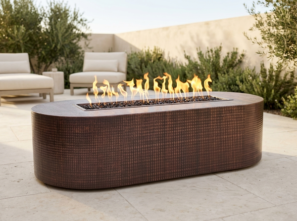 Bispo Hammered Rectangle Copper Fire Pit Table | The Outdoor Plus — outdoor setting