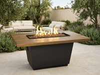 American Fyre Designs Reclaimed Wood Cosmopolitan 54" Rectangle Fire Table - French Barrel Oak — outdoor setting