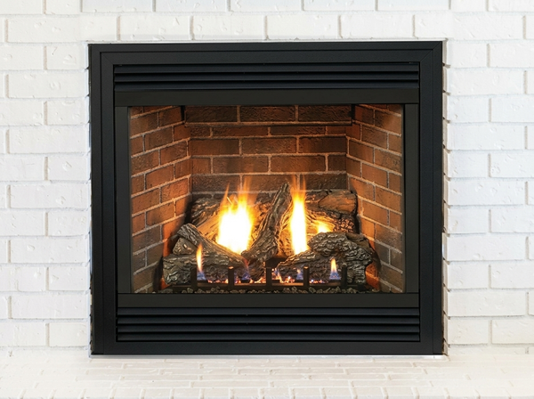 Empire Tahoe Premium 36" Direct Vent Gas Fireplace — room setting. AI-assisted visualization; shown fronts, liners, media and surroundings may be optional.