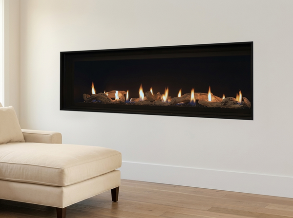 Superior DRL4000 72" Linear Direct Vent Gas Fireplace - Model DRL4072 — room setting. AI-assisted visualization; shown fronts, liners, media and surroundings may be optional.