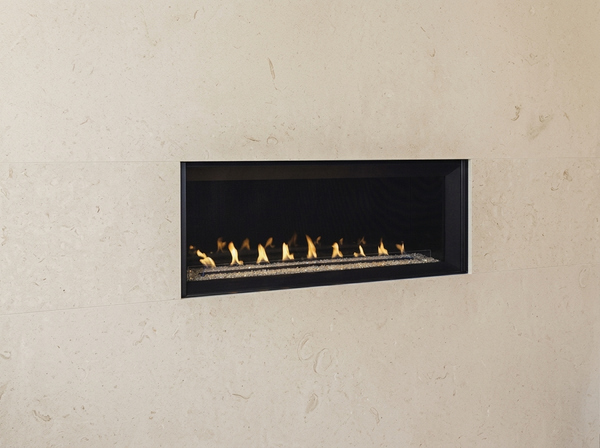 Superior VRL6000 48" Vent-Free Linear Gas Fireplace — room setting. AI-assisted visualization; shown fronts, liners, media and surroundings may be optional.