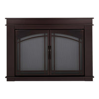 Farnsworth Oil Rubbed Bronze masonry fireplace door with durable steel frame and smoked tempered glass